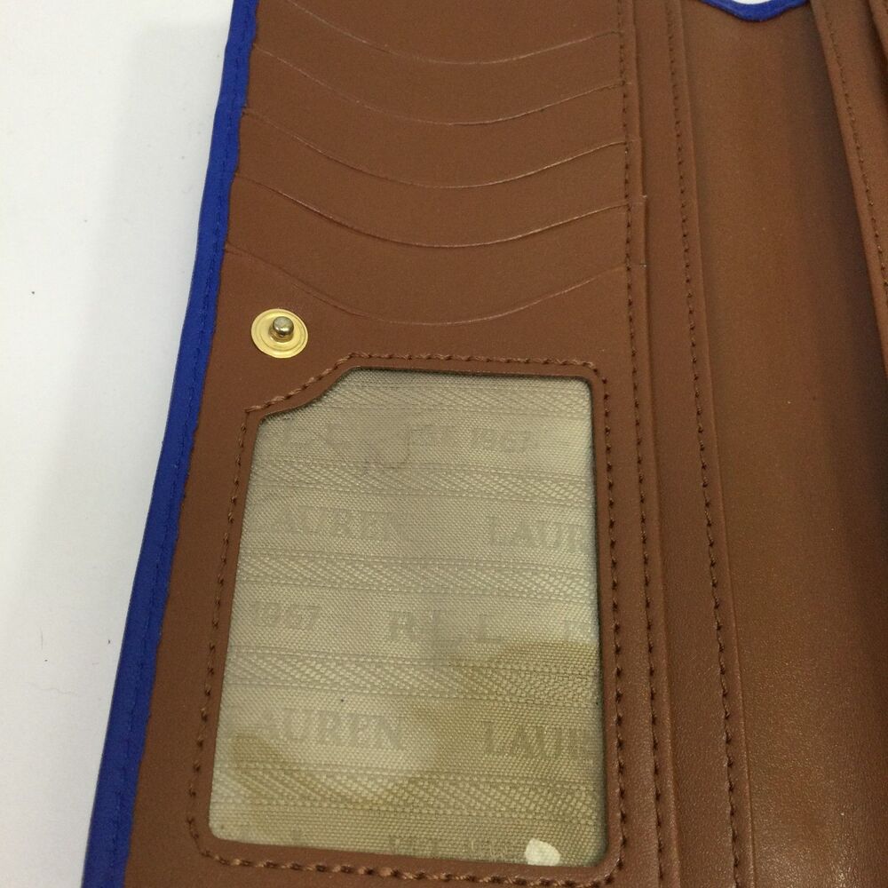 Lauren Ralph Lauren Womens Crosshatch Sheep Leather Slim Wallet Blue One Size - Picture 10 of 14
